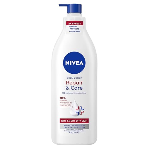 NIVEA Body Repair & Care Lotion corporelle hydratante 72H avec formule fortifiante, crème hydratante fortifiante pour peaux sèches, niacinamide et glycérine 400 ml
