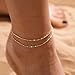 MIDEEO Gold/Silver Ankle Bracelets for Women,14K Gold Anklets for Women Waterproof Cuban Link Heart Beads Herringbone Rhinestone Anklets Set Layered Anklet Bracelets Gold Jewelry Gift