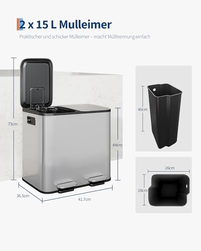 Caneca de basura para cocina de acero inoxidable 30 L miniatura 6