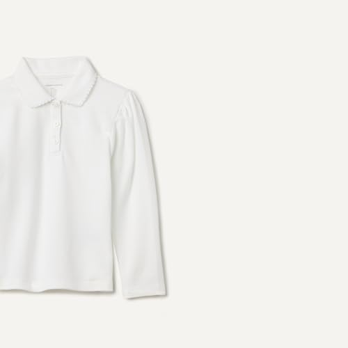 Amazon Essentials Mädchen Einheitliches Piqué-Langarm-Poloshirt, Weiß, 6-7 Jahre