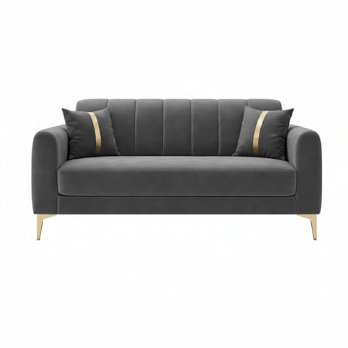 Image of Hermione Luxe Velvet-Suede Fabric 3 Seater + 2 Seater Sofa Set | Golden Legs | Comfortable & Spacious Seating | Modern Sofa Set for Living Room - Dark Gray