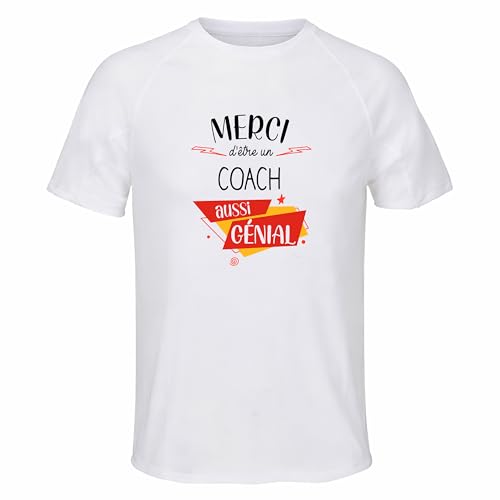 Planetee Maillot de Sport Homme pour Merci Coach Genial - T-Shirt Respirant Polyester Manches Courtes - Cadeau Sportif Anniversaire Noël Fête des Pères - Taille XL