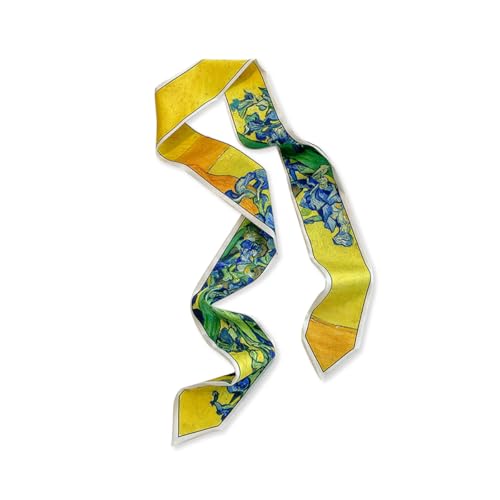 Skinny Silk Scarf Narrow Long Neckerchief Colorful Oil Painting Print Satin Headband Headdress Hair Scarf Ribbon