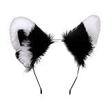 Fxaelian Anime Cute Animal Wolf Cat Dog Ears Headband Halloween Cosplay Costume Party Headpiece Hair Accessories Hairband Headwear for Women Men Black with White