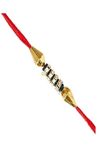 Image of Rakhi AD Ring Vertical Ball Rakhi with Roli Chawal Tilak for Men Boys (Golden) Fancy Rakhi