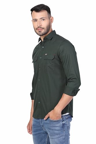 Image of Men's Cotton Twill Utility Shirt | Full Sleeve Button-Down Casual Shirt | Dual Chest Pockets | Comfortable Regular Fit | Everyday Wear