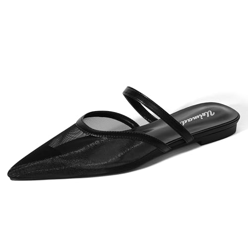 USIMAD Mesh Mule Flats for Women with Arch Support Pointed Toe Memory Foam Insole Casual Comfortable Shoes
