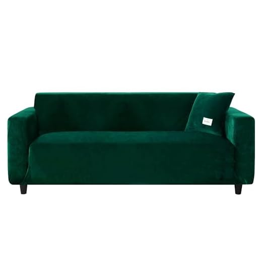 PENDEJATO Stretch Sofa Slipcover, Soft Velvet Sofa Couch Covers with Pillowcase Furniture Protector for Pets Kids (Large, Dark Green)