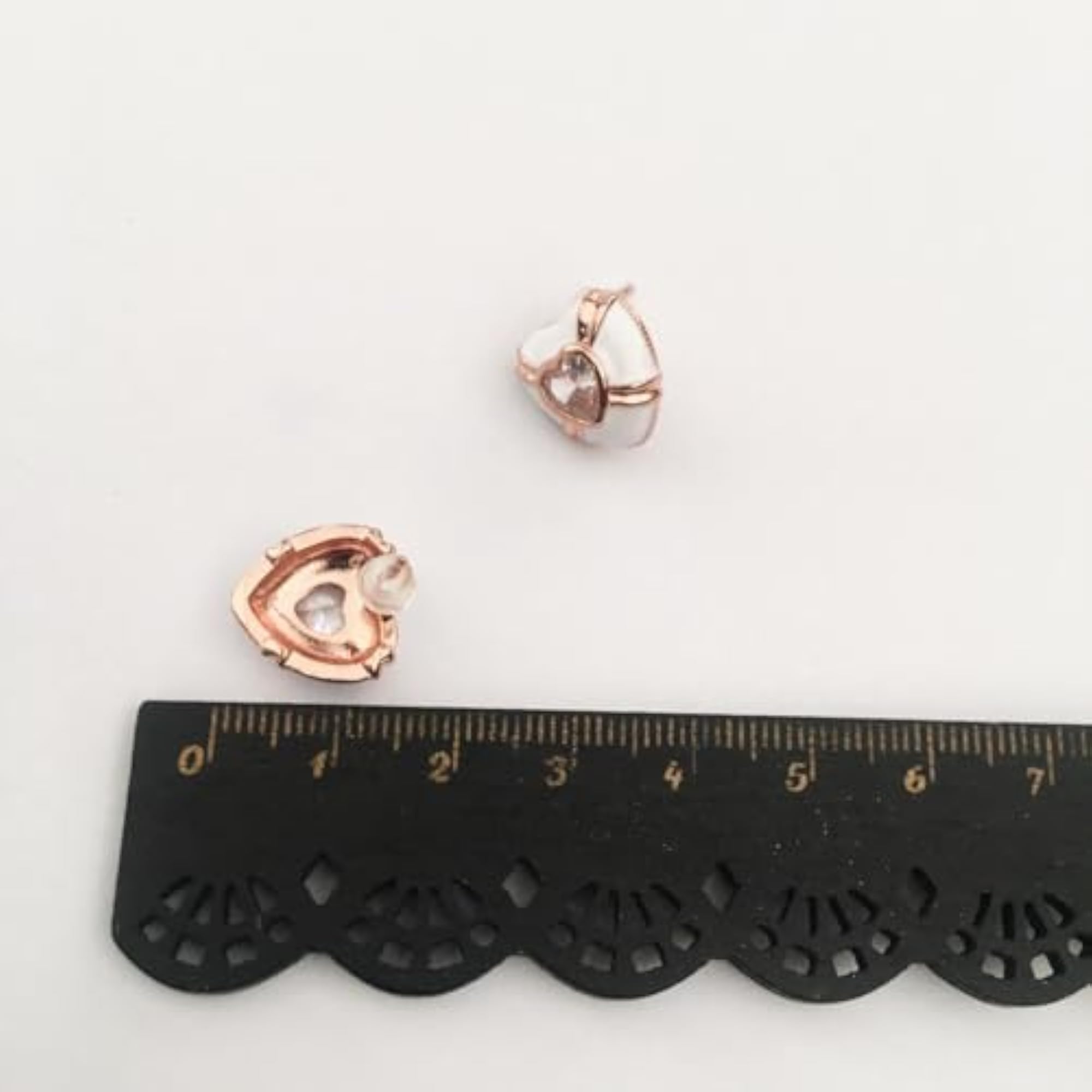 Rose Gold Heart Shape Stud Earrings with White Enamel, Elegant Design