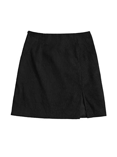 WDIRARA Women s Corduroy High Waist Split Hem Zip Side Casual Mini Skirt Black M