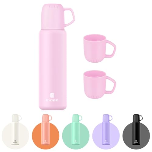 Frasco térmico con taza de 648 ml para bebida caliente, termo aislado al vacío, botella térmica de agua fría, termo para café (color rosa, juego)