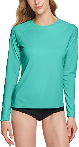 TSLA Women's UPF 50+ Long Sleeve Rash Guard Swim Shirts, UV Protection Sun Shirts, Regular-Fit Quick Dry Water Shirts, Sun Block Long Green, Small