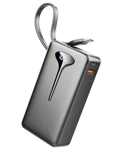 Bateria Externa Carga Rapida, Power Bank 10000mAh 22.5W Bateria Portatil con Cables Integrados, Bateria Externa USB C In/Output,para iPhone/Samsung/Tablet etc