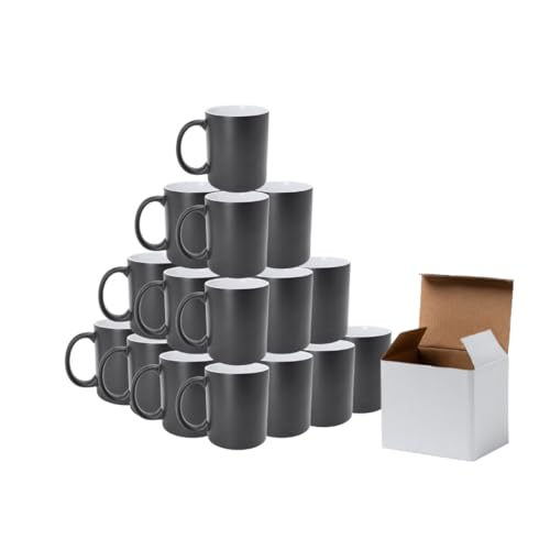 Genérico Tazas Mágicas de Cerámica para Sublimación, 350 ml, Negro Mate, Set de 36 con Cajas Individuales
