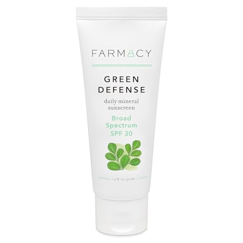 Farmacy Mineral Face Sunscreen SPF 30 - Broad Spectrum Zinc Oxide Sunscreen for Face - Daily Defense Sheer Mineral SPF for Sensitive Skin - Absorbs Quickly + Leaves No White Cast (50ml)