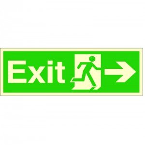 UK Safety StoreGlow In The Dark Exit Right Sign 300mm x 100mm - Rigid Plastic