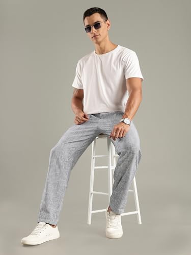 Image of Thomas Scott Men's | Stripes Printed | Premium Linen Blend | Slim Fit | Casual | Chinos | Trouser for Mens