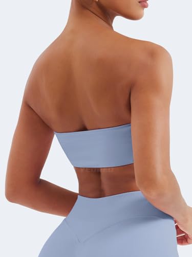 Image of YEOREO Strapless Bandeau Sports Bra for Workout Seamless Tube Top Gym Padded Wireless Bra