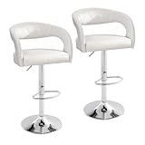 VECELO Bar Stools Set of 2 Swivel Adjustable Modern Pu Leather Barstools, Counter Bar Stools with Back and Arms, for Kitchen (White)