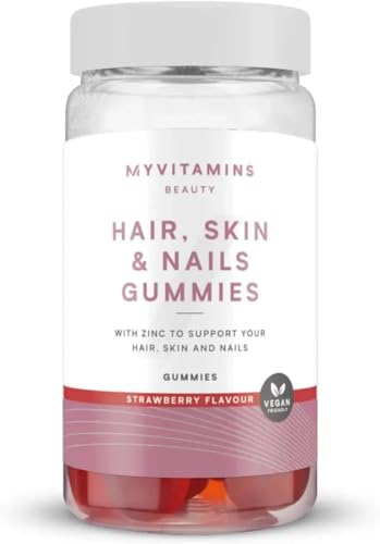 Myvitamins Hair Skin and Nails Gummies Biotin Hair Growth Zinc & Vitamin C Hair Vitamins for Women & Men Hair Growth & Skin Support Strawberry Gummies 60 Vegan Chewable Supplements