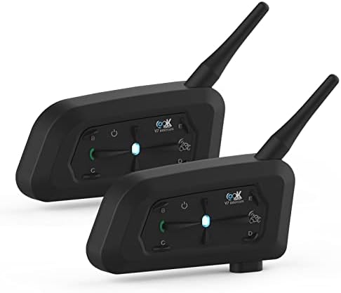 FIRE BULL V7 Motorcycle Bluetooth Intercom/Headset, Upgraded 2 Riders Helmet Communication System with CVC Noise Reduction, Motorcycle Headset Connect Up to 6 Riders (2 Pack)