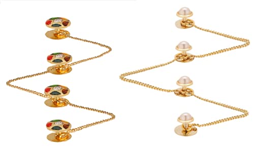 tripin Brass Kurta Buttons Combo with Multi Color and Golden Ball with Chain (Multi Color + Pearl)-picture-4