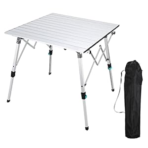 Synlyn Table Pliante Portable Table de Camping Aluminium Table de Jardin en Aluminium Table de Balcon réglable en Hauteur Table de Voyage pour Camping Pique-Nique Cuisine Randonnée – 70 x 70 cm