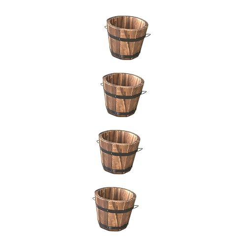 SUPVOX Tinaja De Barro Decoracion 4 Piezas Decoración Vintage Maceta Mini Ollas Jardineras Profundas para Suculentas Plantas En Miniatura Cubos De Madera Macetero De Madera Bambú Mini Cubo Natural