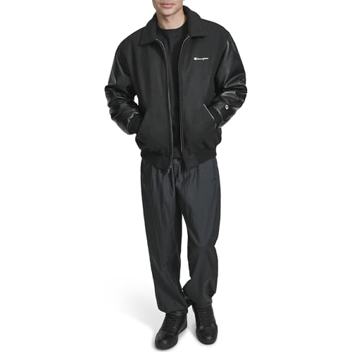 Champion Men's Letterman Varsity Bomber Zipper Closure Jacket with Faux Leather Sleeves2