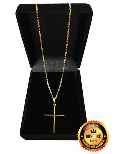 Kit Cordão Corrente Masculina 60cm C/Pingente Cruz Palito Ouro 18k 750 c/Estojo e Certificado