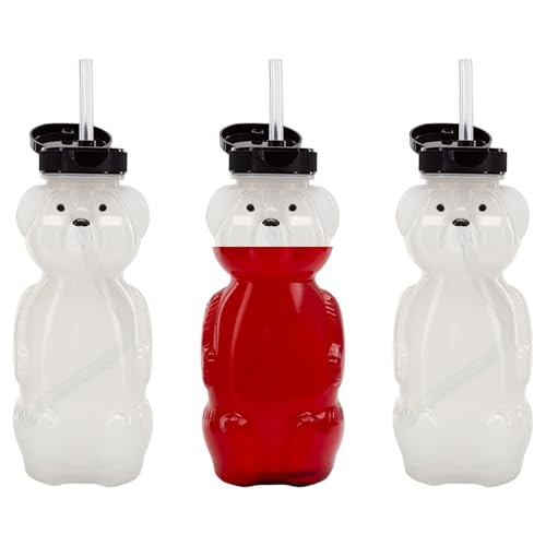 Image of Cornucopia Brands Honey Bear Straw Cups (3-Pack); 8-Ounce Therapy Sippy Bottles w/Flexible Straws
