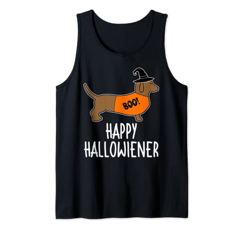 Boo Happy Hallowiener Lindo perro salchicha Wiener Halloween Camiseta sin Mangas