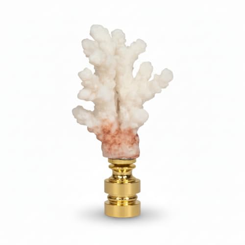 Image of Royal Designs, Inc. Sea Life Lamp Finial, Medium Coral, Two-Tone White, Polished Brass Base, Replacement Finial for Table or Floor Lamps