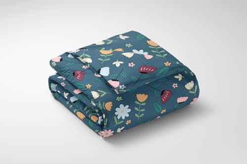 LOOMLYFE All Season 220 GSM King Size Double Bed AC Comforter/Blanket/Duvet for All Seasons/Weathers - Pack of 1 - BlueMultiFlower