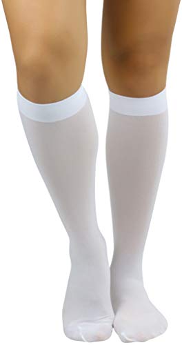 Image of ToBeInStyle Women's Opaque Knee High Nylon Fashion Socks Solid & w /Front Satin Bow