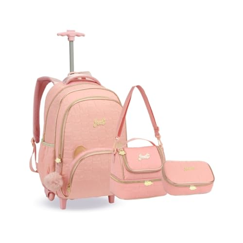 Kit Mochila Rodinha Orelha Gatinho Juvenil Escolar Meninas (ROSA)