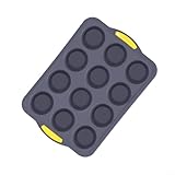 12-Loch-Silikon-Muffinform mit Edelstahlrahmen, antihaftbeschichtet, Cupcake-Backblech mit Griffen,...