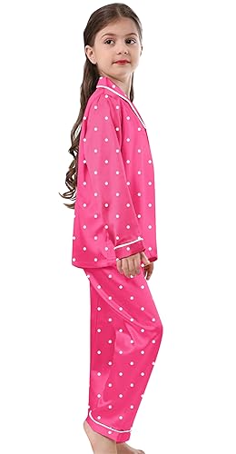 Image of Schbbbta Girls & Women Satin Pajamas Set, 2Piece Silk Nightwear Button-Down Sleepwear for Teen Kids, 3 Years - Women XXL