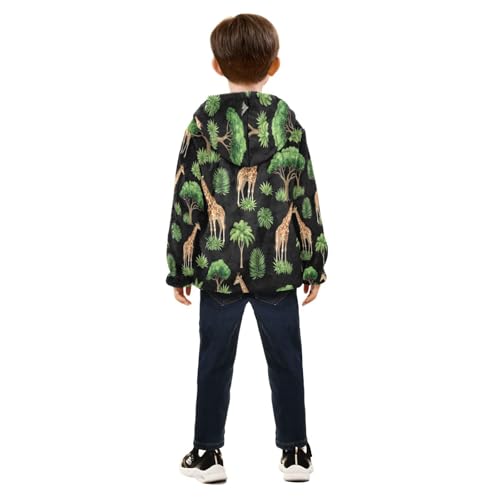 Giraffes Trees and Plants Toddler Fleece Jacket Girl Boys Hooded Fleece Jacket Coat Warm Outwear Zip-up 3-10T4
