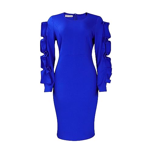 Plus Size Midi Pencil Dress for Women Elegant Ruffle Sleeve Round Neck Bodycon Cocktail Party Formal Dress3