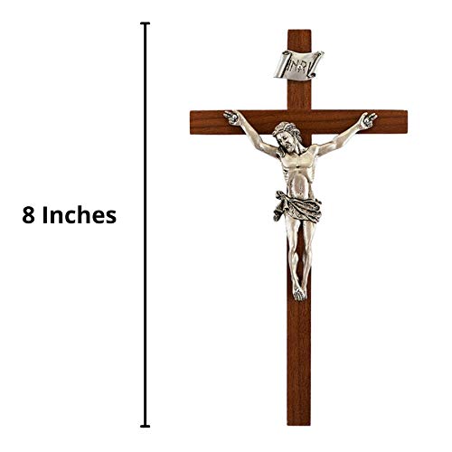 Crucifijo de madera de nogal selecta y Cristo de peltre artesanal de 8" 2