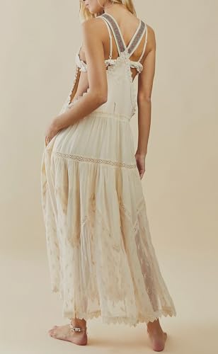 Image of CHARTOU Women Bib Overall Dress Jumper Babydoll Pinafore Dress Embroidered Lace Maternity Straps Suspender Dress