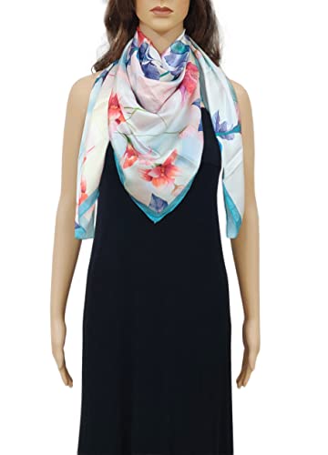 Image of Satin Silk Women's Large Square Floral Fashion Scarf