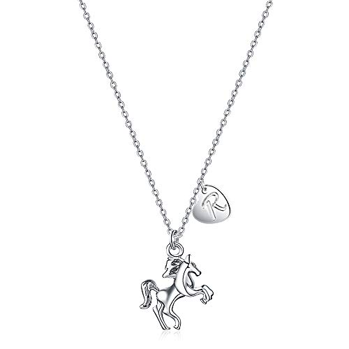 Turandoss Horse Necklace for Niece, 18â€ Silver Horse Necklace Heart Initial R Necklace Horse Adjustable Pendant Jewelry for Girls Cute Horse Necklace for Niece