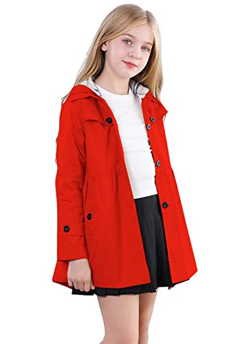 Betusline Little Girls Single Breasted Trench Coat Hoodie Dress Outerwear, Red, 3-4 T = Tag 110 #TOP2