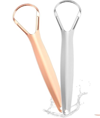Gratte Langue, 2 Tongue Scraper Réutilisables En Acier Inoxydable, Faciles À Nettoyer, Idéals Pour Réduire La Mauvaise Haleine Et Rafraîchir Instantanément L’Haleine, Argent + Or Rose