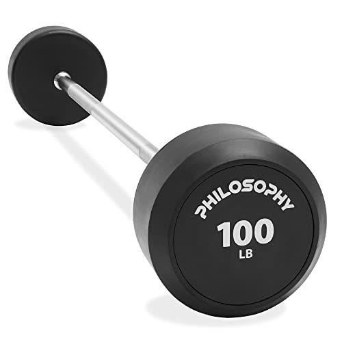 Philosophy Gym Rubber Fixed Barbell, 100 LB Pre-Loaded