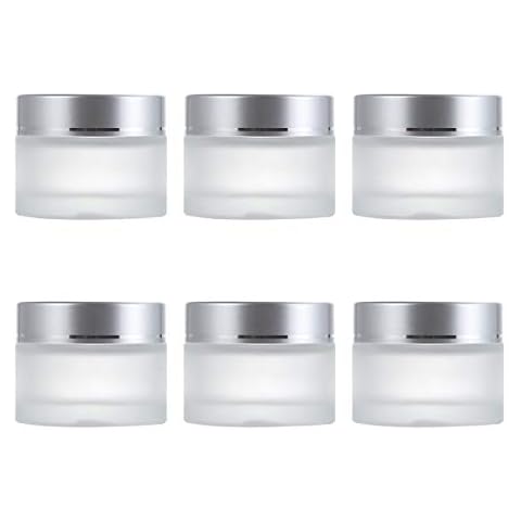 6Pcs Empty Cosmetic Jars, 30ml Round Glass Storage Bottles, Transparent Refillable Frosted Face Cream Pot with Screw Aluminum Lid for Creams, Lotions and Essential Oils Cover