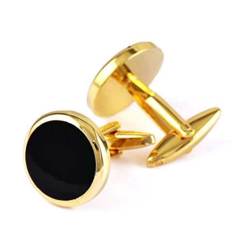 Gemelos de oro para hombre redondos negros que fijan el puño con estilo vintage