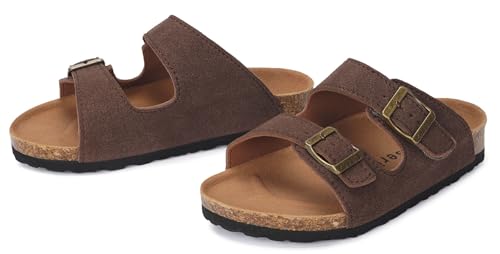 Image of ZUSERIS Kids Toddler Sandals Boys Girls Summer Slides | Soft Cork Footbed, Non-slip,Adjustable Straps,Comfort Suede Leather,Lightweight